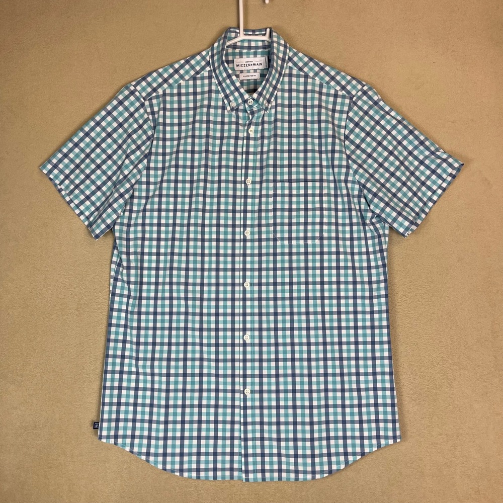 Mizzen+Main Leeward Mens XL Trim Fit Short Sleeve Button‎ Down Checkered Shirt